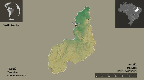 Gestalt Von Piaui Bundesstaat Brasilien Und Seiner Hauptstadt Entfernungsskala Vorschau — Stockfoto