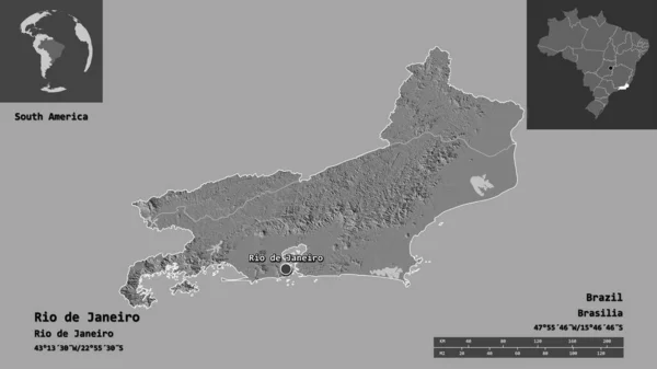 Shape Rio Janeiro State Brazil Its Capital Distance Scale Previews — Stock Photo, Image