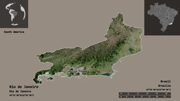 Rio Janeiro Alakja Brazília Állam Fővárosa Távolsági Skála Előnézet Címkék — Stock Fotó