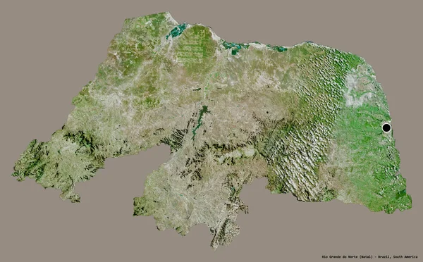 巴西北里约格朗德的形状 其首都被坚固的色彩背景隔离 卫星图像 3D渲染 — 图库照片