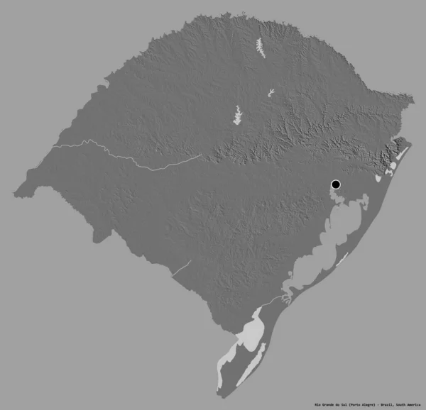 ブラジルの首都リオ グランデ スル州の形状は しっかりとした色の背景に隔離されています 標高マップ 3Dレンダリング — ストック写真