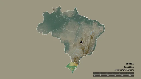 Zdesperowany Kształt Brazylii Jej Stolicą Głównym Regionalnym Oddziałem Oddzielonym Obszarem — Zdjęcie stockowe
