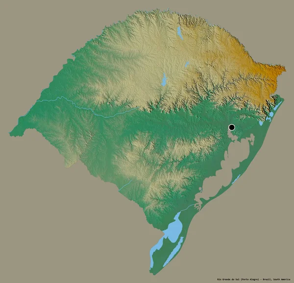 ブラジルの首都リオ グランデ スル州の形状は しっかりとした色の背景に隔離されています 地形図 3Dレンダリング — ストック写真
