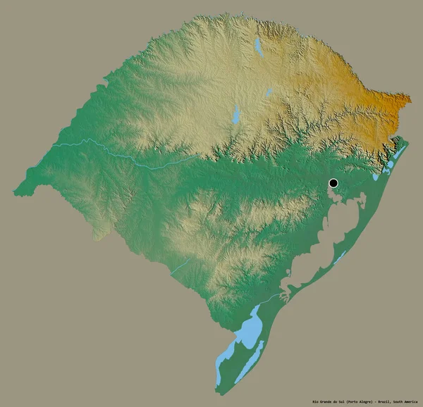 Forma Rio Grande Sul Estado Brasil Com Sua Capital Isolada — Fotografia de Stock
