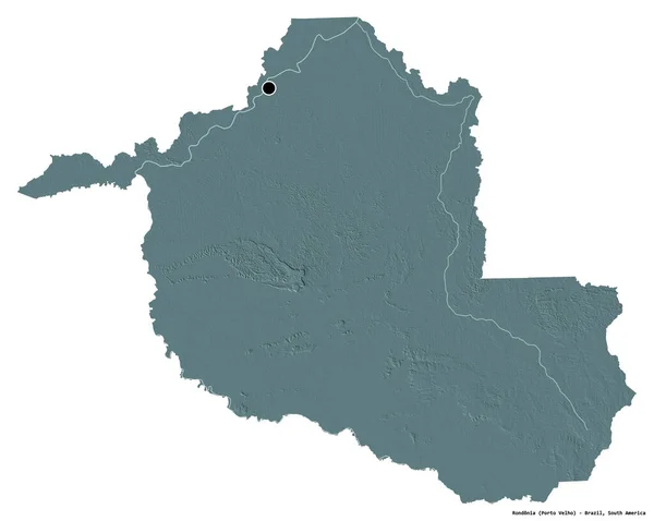 Kształt Rondonii Stanu Brazylia Stolicą Odizolowaną Białym Tle Kolorowa Mapa — Zdjęcie stockowe