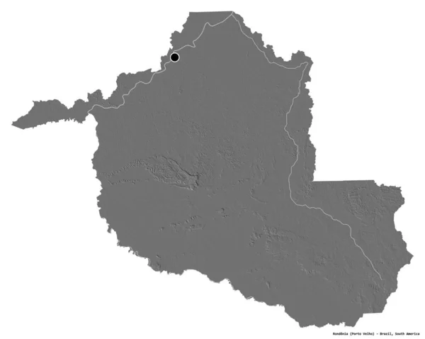 Tvar Rondonie Brazilského Státu Hlavním Městem Izolovaným Bílém Pozadí Mapa — Stock fotografie