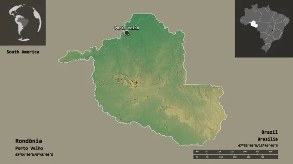 Forma Rondonia Estado Brasil Capital Escala Distancia Vistas Previas Etiquetas — Foto de Stock