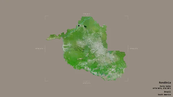 巴西罗多尼亚州的罗多尼亚地区 在一个地理参照框的坚实背景下被隔离 卫星图像 3D渲染 — 图库照片