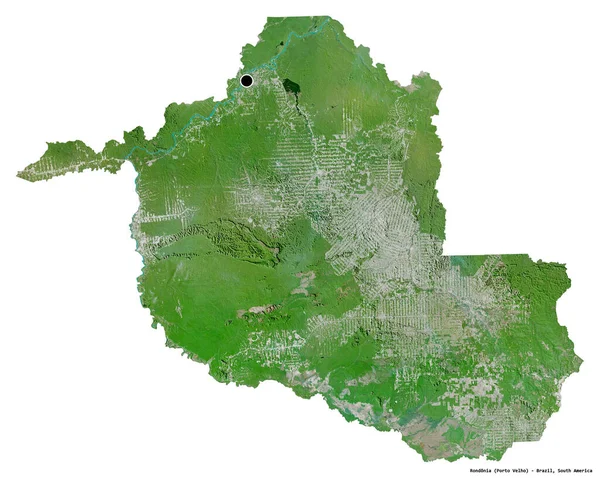 Форма Рондонії Штату Бразилія Столицею Ізольованою Білому Тлі Супутникові Знімки — стокове фото