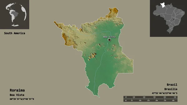 Forma Roraima Estado Brasil Capital Escala Distancia Vistas Previas Etiquetas — Foto de Stock