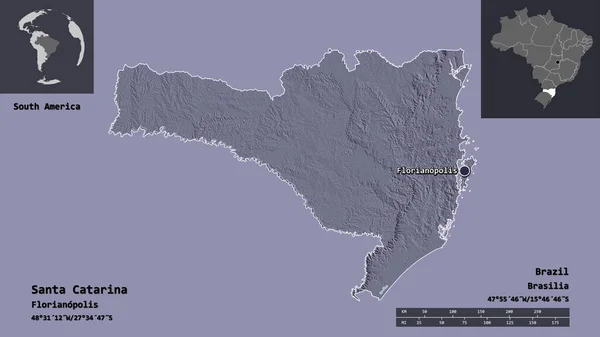 Форма Санта Катарины Штата Бразилия Столицы Шкала Расстояний Предварительные Просмотры — стоковое фото