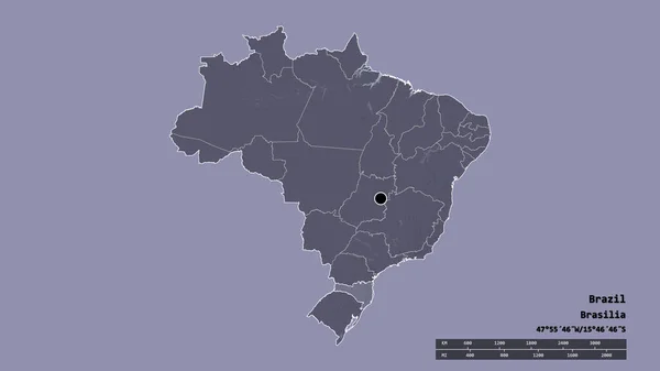 Forma Dessaturada Brasil Com Sua Capital Principal Divisão Regional Área — Fotografia de Stock