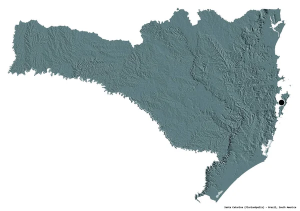 ブラジルのサンタ カタリーナ州の形で その首都は白い背景に隔離されています 色の標高マップ 3Dレンダリング — ストック写真