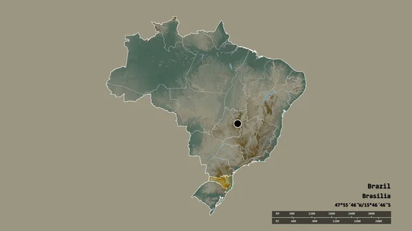 Zdesperowany Kształt Brazylii Stolicą Głównym Oddziałem Regionalnym Oddzielonym Obszarem Santa — Zdjęcie stockowe