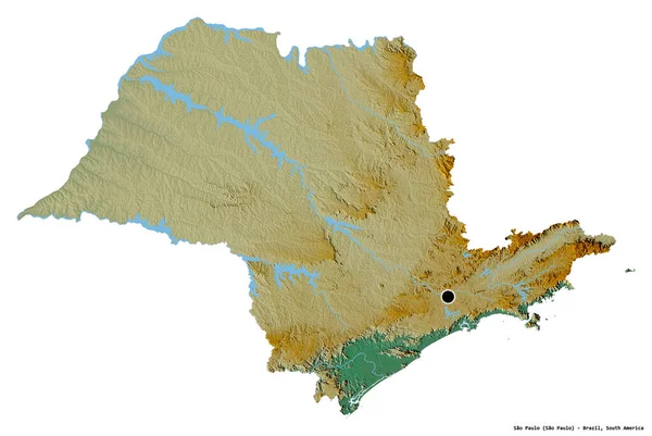 Форма Сан Паулу Штат Бразилия Столицей Изолированной Белом Фоне Топографическая — стоковое фото