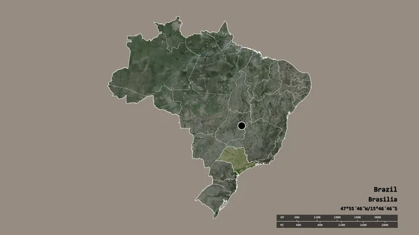 主要な地域部門と分離サンパウロ地域とブラジルの荒廃した形 ラベル 衛星画像 3Dレンダリング — ストック写真