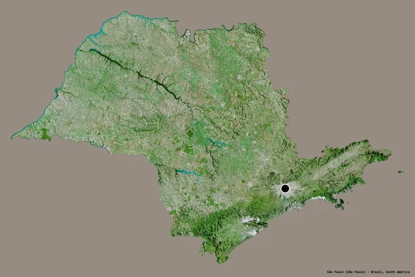 巴西圣保罗州的形状 其首都被隔离在纯色的背景上 卫星图像 3D渲染 — 图库照片