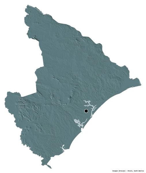 巴西州塞尔吉普的形状 其首都被白色背景隔离 彩色高程图 3D渲染 — 图库照片
