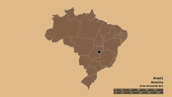 Desaturated Shape Brazil Its Capital Main Regional Division Separated Sergipe — Stock Photo, Image