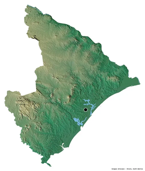 巴西州塞尔吉普的形状 其首都被白色背景隔离 地形浮雕图 3D渲染 — 图库照片