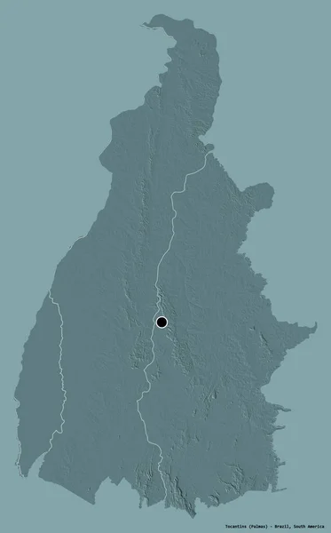 Forma Tocantins Estado Brasil Com Sua Capital Isolada Fundo Cor — Fotografia de Stock