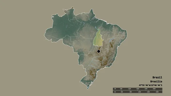 Обесцвеченная Форма Бразилии Столицей Главным Региональным Разделением Разделенной Зоной Токантинс — стоковое фото