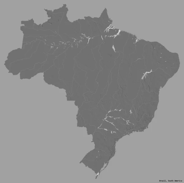 Форма Бразилии Столицей Изолирована Сплошном Цветном Фоне Карта Рельефа Билевеля — стоковое фото