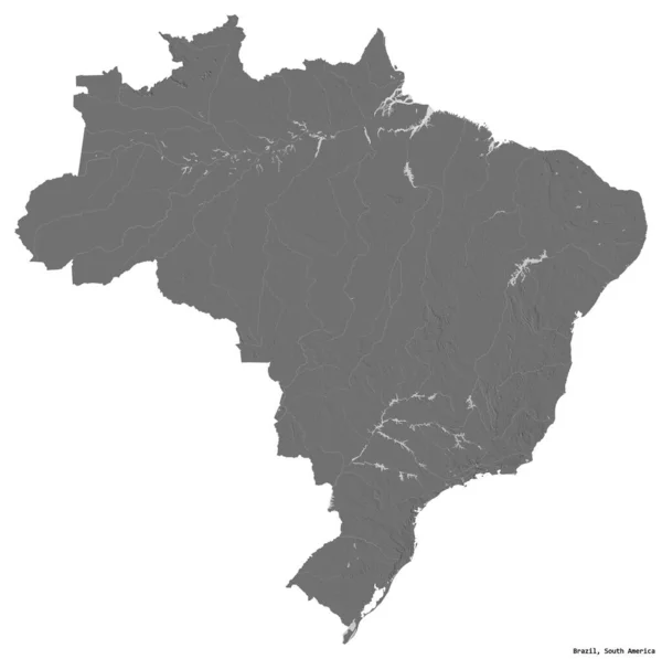 Tvar Brazílie Hlavním Městem Izolovaným Bílém Pozadí Mapa Nadmořské Výšky — Stock fotografie