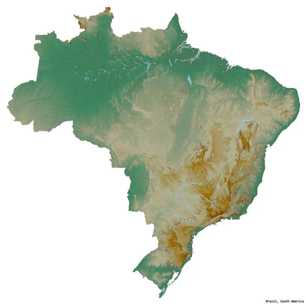 Forma Brasil Con Capital Aislado Sobre Fondo Blanco Mapa Topográfico —  Fotos de Stock