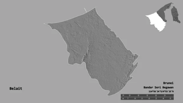 Forma Belait Distrito Brunéi Con Capital Aislada Sobre Fondo Sólido —  Fotos de Stock