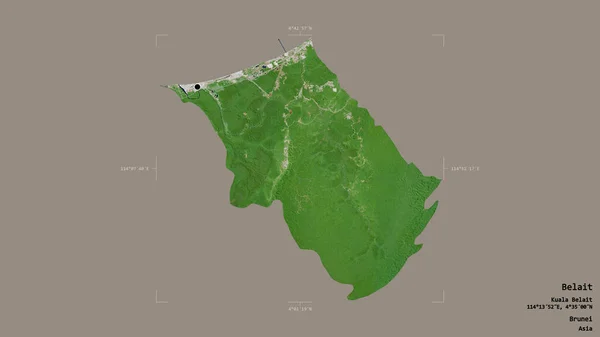 ブルネイの地区 ベライト地区は 洗練された境界線の箱の中にしっかりとした背景に隔離されています ラベル 衛星画像 3Dレンダリング — ストック写真