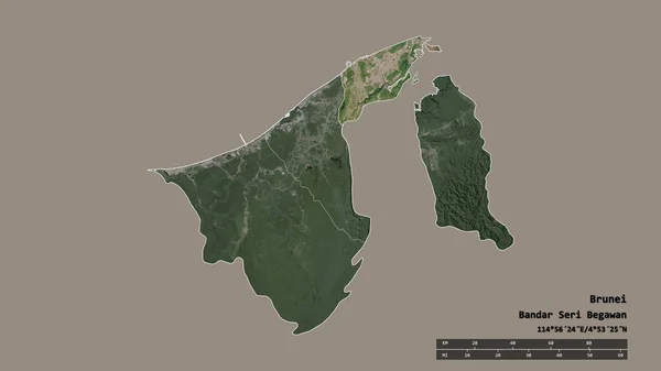 文莱以首都 主要区域分部和分隔的文莱和穆阿拉地区为首都的专制形态 卫星图像 3D渲染 — 图库照片