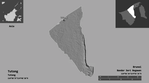 Shape Tutong Bezirk Von Brunei Und Seine Hauptstadt Entfernungsskala Vorschau — Stockfoto