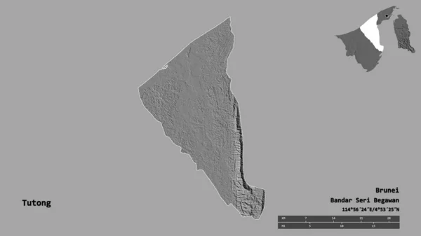 Forme Tutong District Brunei Avec Capitale Isolée Sur Fond Solide — Photo