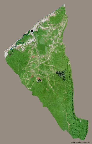 文莱图通地区的形状 其首都被隔离在一个坚实的色彩背景上 卫星图像 3D渲染 — 图库照片