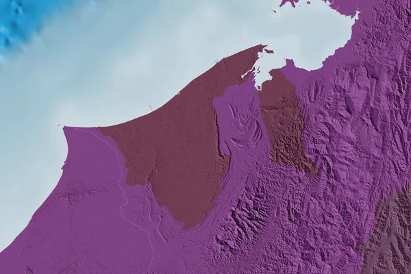 Área Estendida Brunei Mapa Elevação Colorido Renderização — Fotografia de Stock