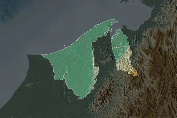 Forma Brunei Separada Pela Dessaturação Áreas Vizinhas Fronteiras Mapa Topográfico — Fotografia de Stock