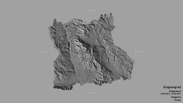 ブルガリアの州ブラゴエヴグラードの地域は 洗練された境界線の箱の中にしっかりとした背景に隔離されています ラベル 標高マップ 3Dレンダリング — ストック写真