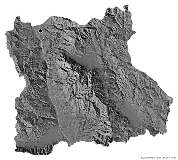 保加利亚省布拉戈耶夫格勒的形状 其首都被白色背景隔离 Bilevel高程图 3D渲染 — 图库照片