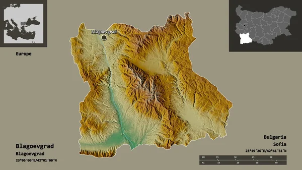 Forma Blagoevgrad Província Bulgária Sua Capital Escala Distância Previews Rótulos — Fotografia de Stock