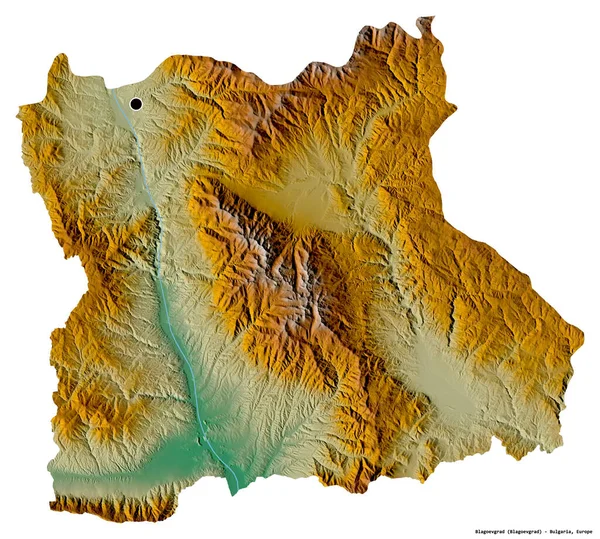 保加利亚省布拉戈耶夫格勒的形状 其首都被白色背景隔离 地形浮雕图 3D渲染 — 图库照片