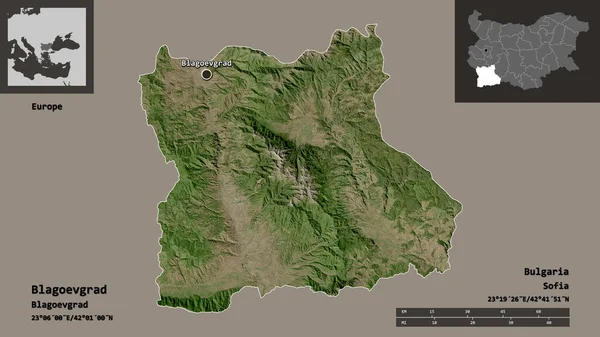 Form Blagoevgrad Provinsen Bulgarien Och Dess Huvudstad Avståndsskala Förhandsvisningar Och — Stockfoto