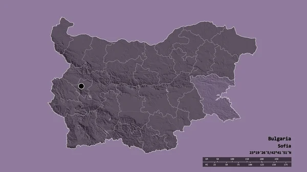 Bulgária Kiszáradt Alakja Fővárosával Regionális Körzettel Szétválasztott Burgasz Térséggel Címkék — Stock Fotó