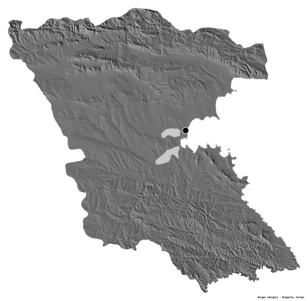 Tvar Burgasu Provincie Bulharsko Hlavním Městem Izolovaným Bílém Pozadí Mapa — Stock fotografie