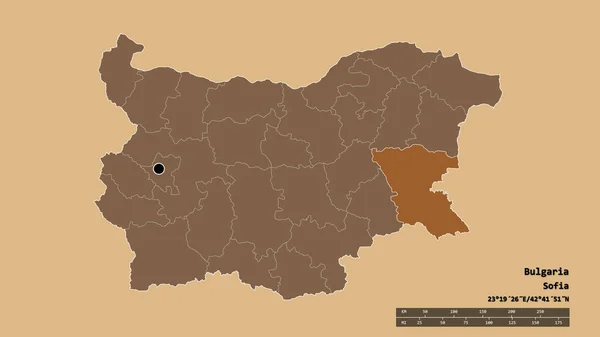 Обесцвеченная Форма Болгарии Столицей Главным Региональным Отделением Отделенной Бургасской Областью — стоковое фото