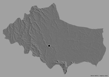Bulgaristan 'ın Dobrich ili, başkenti katı bir renk zeminine sahip. Çift seviyeli yükseklik haritası. 3B görüntüleme