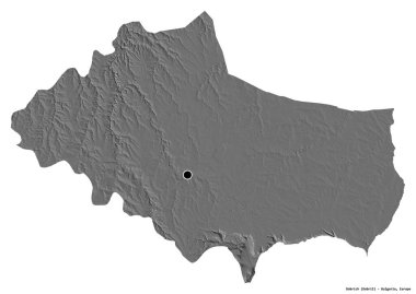 Bulgaristan 'ın Dobrich ili, başkenti beyaz arka planda izole edilmiş. Çift seviyeli yükseklik haritası. 3B görüntüleme