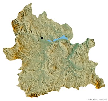 Bulgaristan 'ın Kardzhali ili, başkenti beyaz arka planda izole edilmiş. Topografik yardım haritası. 3B görüntüleme
