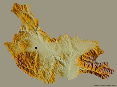 Bulgaristan 'ın Kyustendil ili, başkenti katı renk arka planına izole edilmiş durumda. Topografik yardım haritası. 3B görüntüleme
