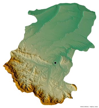 Bulgaristan 'ın Montana ili, başkenti beyaz arka planda izole edilmiş durumda. Topografik yardım haritası. 3B görüntüleme